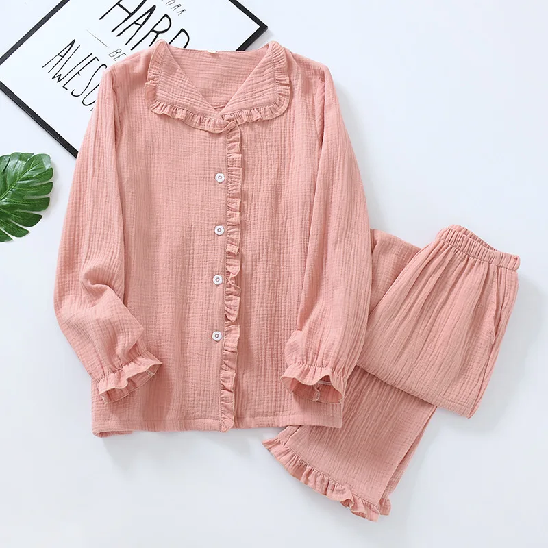 Spring Pajamas Women Long Sleeve Cotton Sleepwear Princess Style Sweet Pure Color Thin Loungewear 2 Piece Nightwear Home Suit
Spring Pajamas Women Long Sleeve Cotton Sleepwear Princess Style Sweet Pure Color Thin Loungewear 2 Piece Nightwear Home Suit