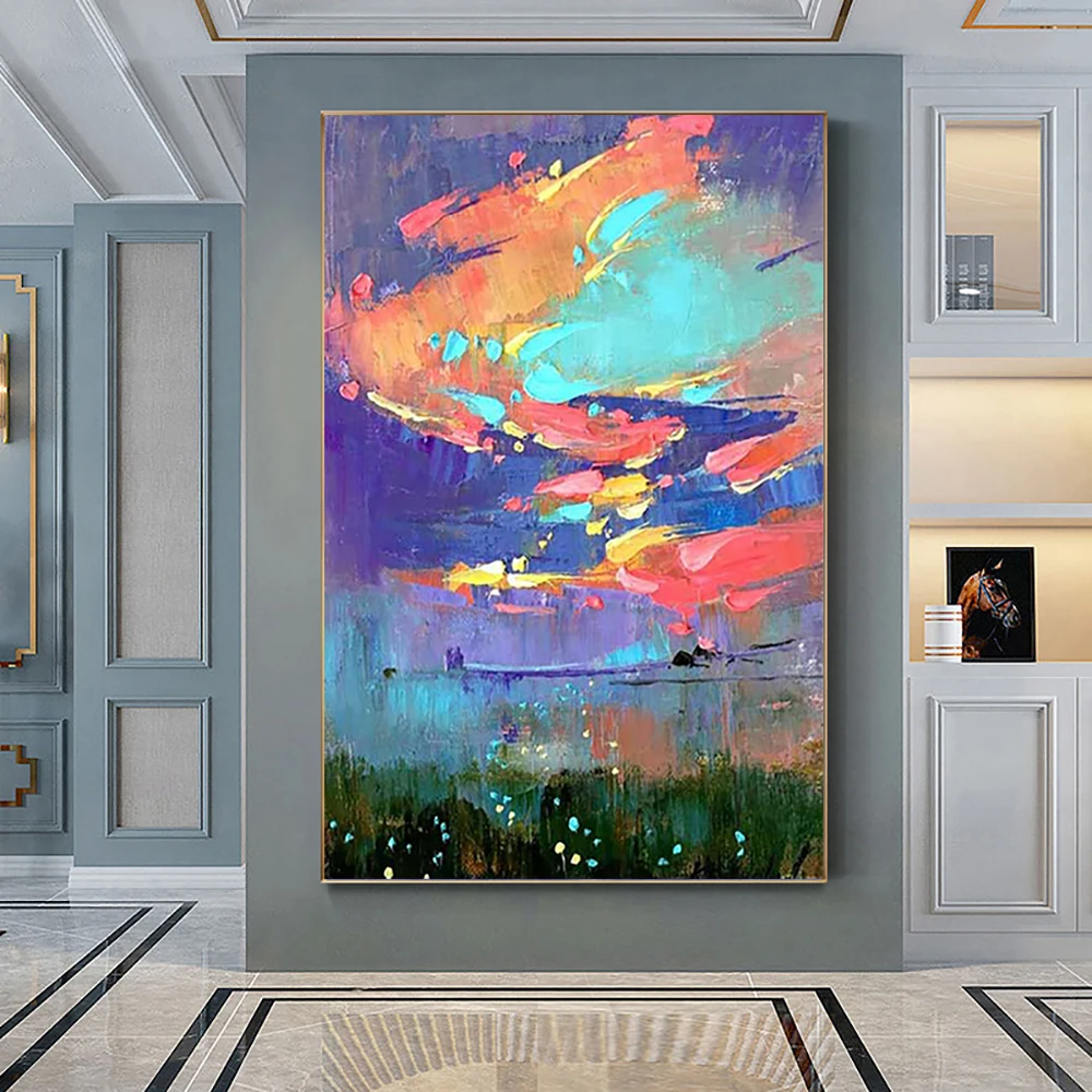 Абстрактная светящаяся картина маслом на холсте с закатом, ручная роспись, искусство, пейзаж, картины для украшения дома, рождественские подарки 
Абстрактная светящаяся картина маслом на холсте с закатом, ручная роспись, искусство, пейзаж, картины для украшения дома, рождественские подарки