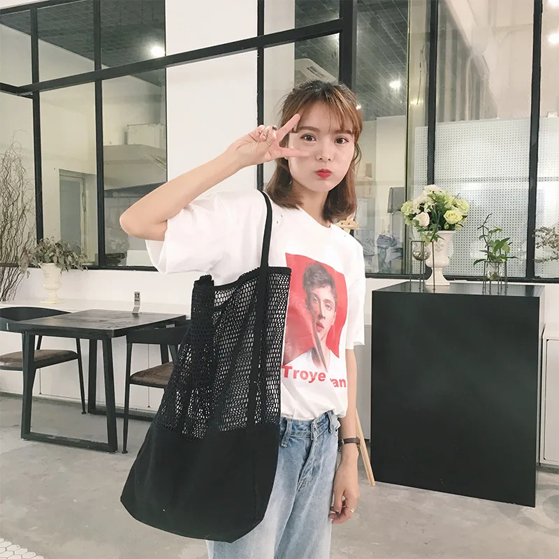 Women big bag BLACK canvas shoulder bag portable mesh hollow beach bag wholesale shopping bag foldable reusable bag
Women big bag BLACK canvas shoulder bag portable mesh hollow beach bag wholesale shopping bag foldable reusable bag