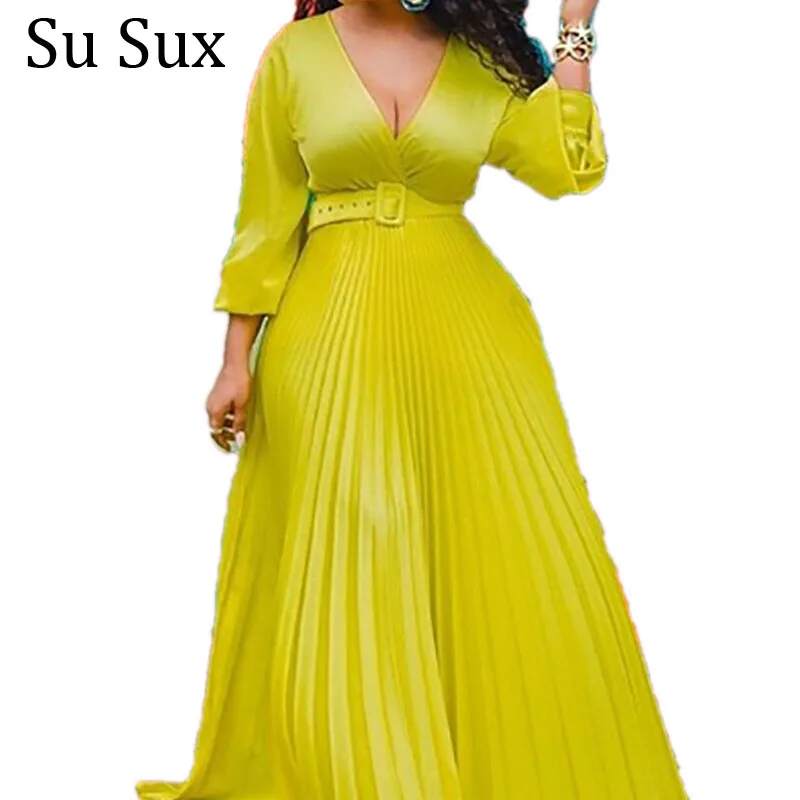 African Dress For Women Chiffon Maxi Dress African Clothes Robe Vintage Yellow Deep V Neck High Waist Pleated Party Dress Female
African Dress For Women Chiffon Maxi Dress African Clothes Robe Vintage Yellow Deep V Neck High Waist Pleated Party Dress Female