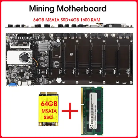 Placa base de minería de BTC-T37, 8 GPU, Bitcoin, Crypto Etherum, 64GB, MSATA, SSD, DDR3, 4GB, 1600MHZ, conjunto de RAM