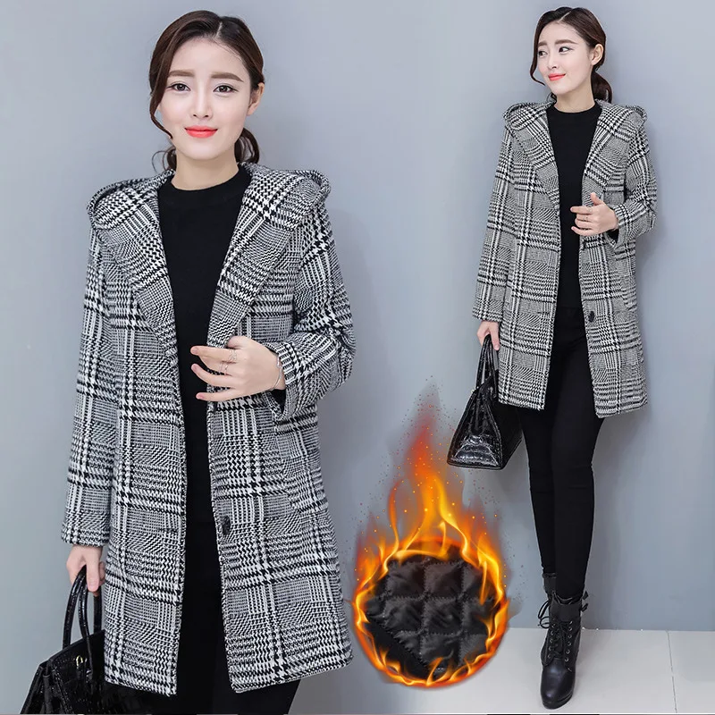 The New 2020 winter trench coats for women hooded Windbreaker Female overcoat Cardigan Fashion Plaid Long trench Woolen coat
The New 2020 winter trench coats for women hooded Windbreaker Female overcoat Cardigan Fashion Plaid Long trench Woolen coat