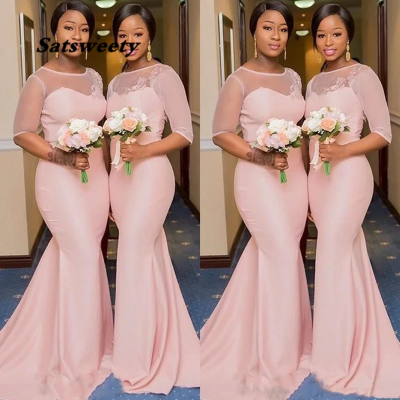 Blush Pink Plus Size Bridesmaid Dresses with Sleeves 2024 Jewel Neck African Lace Stain Mermaid Outdoor Maid of Honor Dress
Blush Pink Plus Size Bridesmaid Dresses with Sleeves 2024 Jewel Neck African Lace Stain Mermaid Outdoor Maid of Honor Dress