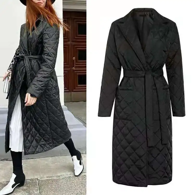 Trendy Turn Down Collar Parkas Women Nice Tie Belt Argyle Coats Women Elegant Loose Pockets Long Cotton Jackets Female Ladies
Trendy Turn Down Collar Parkas Women Nice Tie Belt Argyle Coats Women Elegant Loose Pockets Long Cotton Jackets Female Ladies