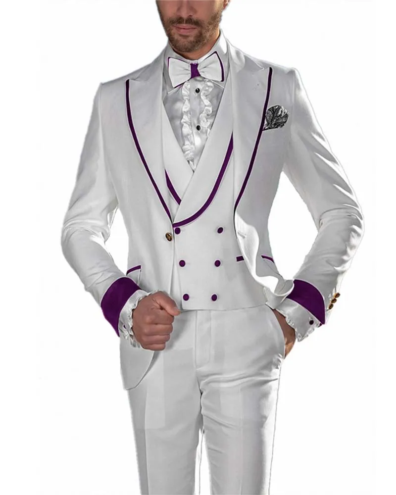 Ivory Blazer With Purple Edging Men Suit 3pcs Costume Homme Groom Wedding Bridegroom Clothes Dinner Party Wear Not Include Shirt
Ivory Blazer With Purple Edging Men Suit 3pcs Costume Homme Groom Wedding Bridegroom Clothes Dinner Party Wear Not Include Shirt