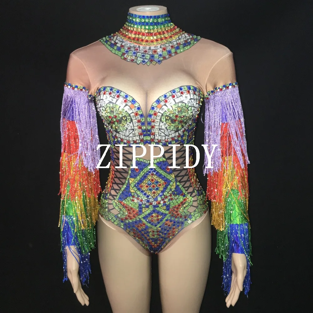 Fashion Colorful Rhinestones Fringes Leotard Costume Women's Birthday Prom Celebrate Outfit Bar Evening Women Dancer Bodysuit
Fashion Colorful Rhinestones Fringes Leotard Costume Women's Birthday Prom Celebrate Outfit Bar Evening Women Dancer Bodysuit
