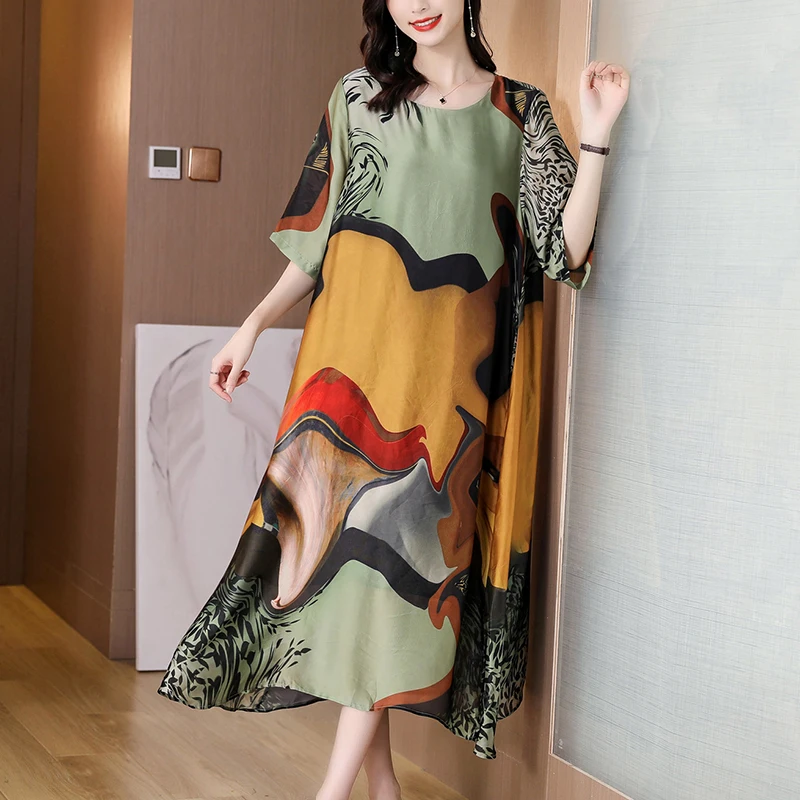 Spring Summer Print Natural Silk Maxi Dresses 2024 Casual Vintage Midi Dress Women Elegant Bodycon Party Evening Vestidos
Spring Summer Print Natural Silk Maxi Dresses 2024 Casual Vintage Midi Dress Women Elegant Bodycon Party Evening Vestidos