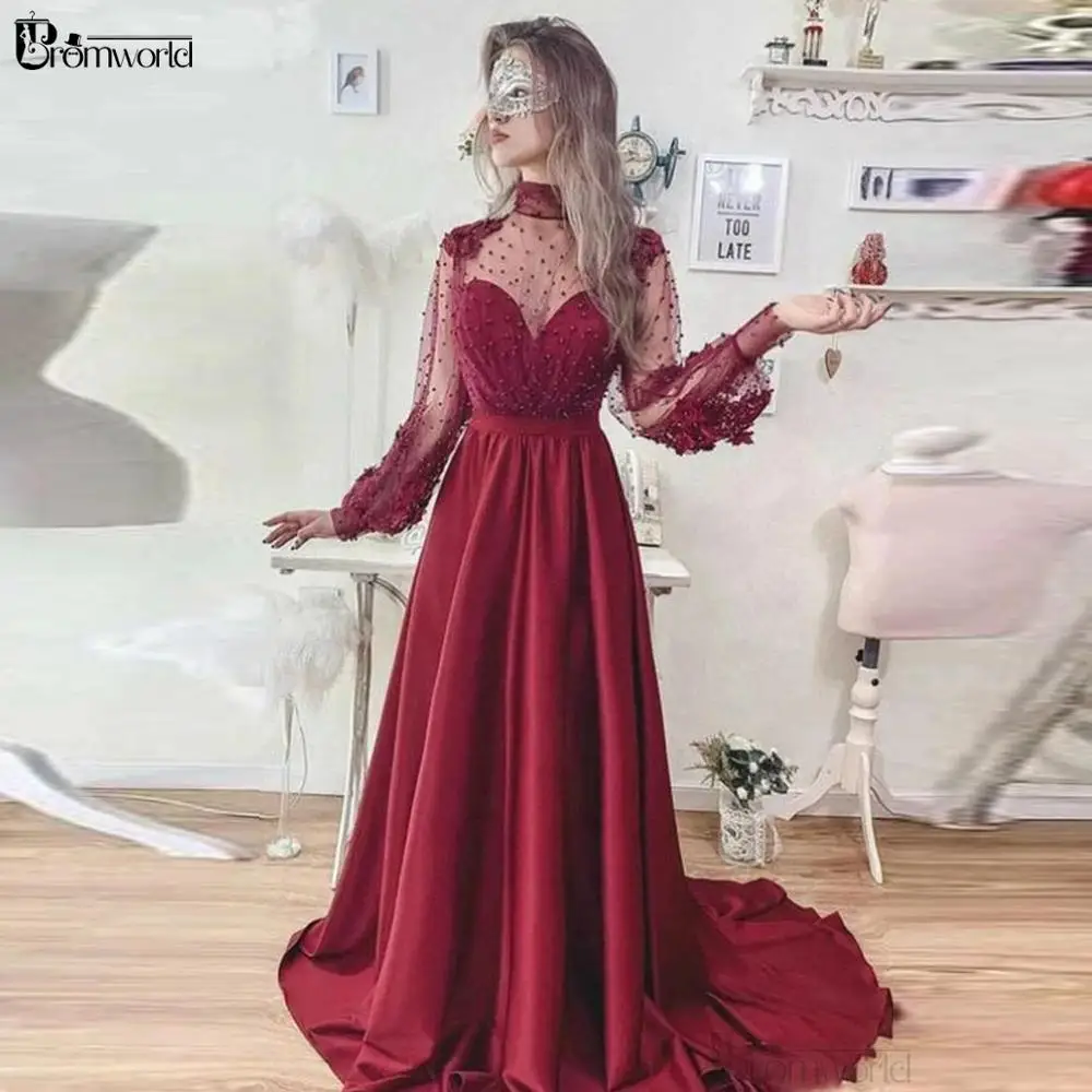 A-Line Burgundy High Neck Long Sleeve Prom Dress 2022 Appliques Satin robe de soiree Special Occasion Dresses Woman Party Night
A-Line Burgundy High Neck Long Sleeve Prom Dress 2022 Appliques Satin robe de soiree Special Occasion Dresses Woman Party Night