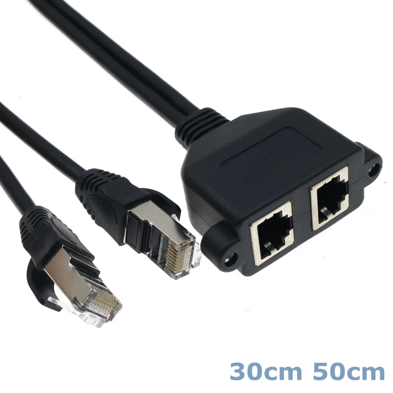 30 cm 8-pin Double RJ45 Cable Male to 2 Female Heads With Threaded Panel Mount Ethernet LAN Network CAT5 Extension Cable
30 cm 8-pin Double RJ45 Cable Male to 2 Female Heads With Threaded Panel Mount Ethernet LAN Network CAT5 Extension Cable