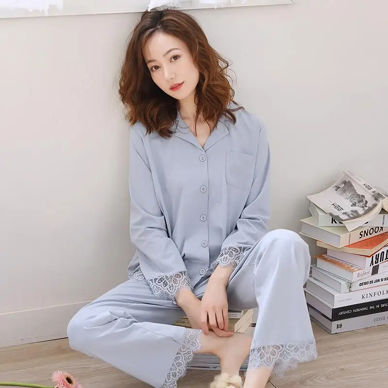 Autumn Long Sleeve Cardigan Sleepwear Women's Lace Patchwork Pajama Sets New Pijama Modal Pyjama Femme Quality Ladies Home Suit
Autumn Long Sleeve Cardigan Sleepwear Women's Lace Patchwork Pajama Sets New Pijama Modal Pyjama Femme Quality Ladies Home Suit