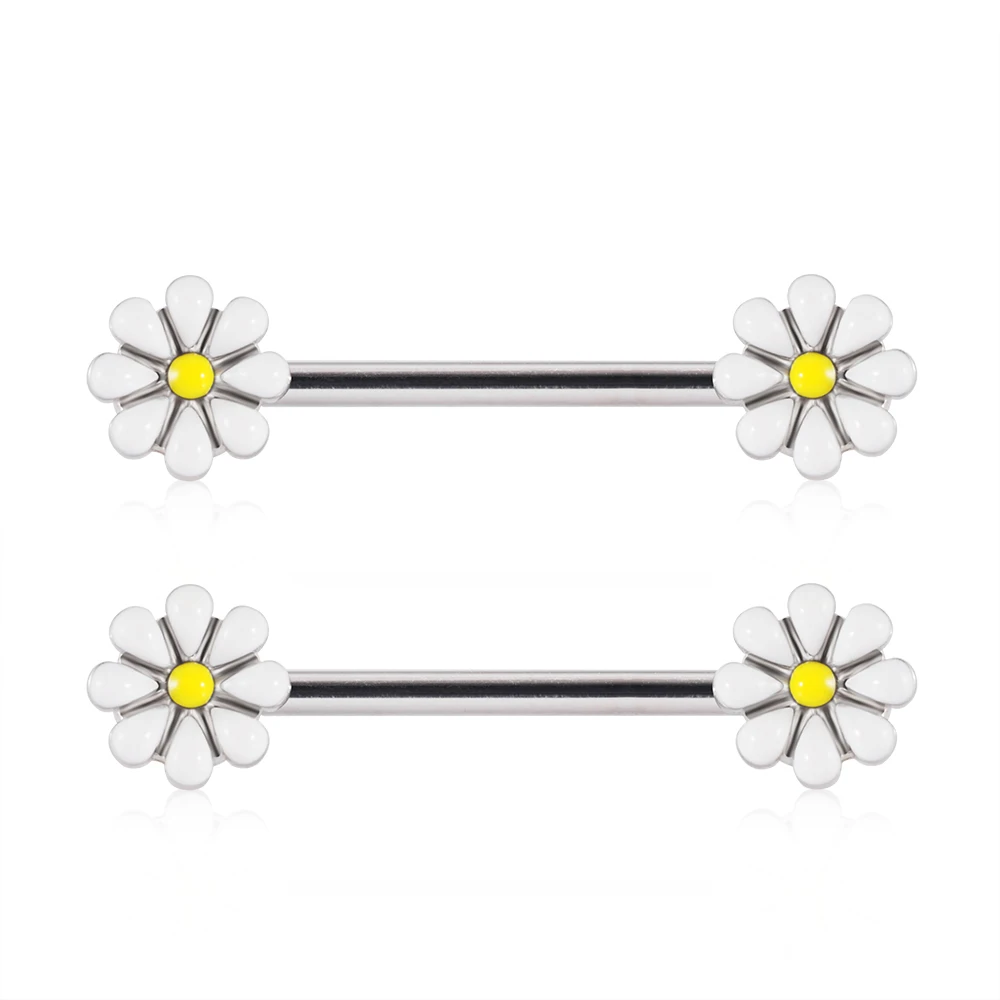 PAIR 316l Surgical Steel daisy Nipple Ring Piercing Cute Sun Flower Nipple Shield Barbell Piercing Body Jewelry 14g
PAIR 316l Surgical Steel daisy Nipple Ring Piercing Cute Sun Flower Nipple Shield Barbell Piercing Body Jewelry 14g