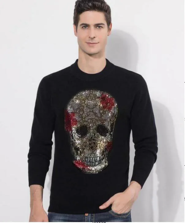 Men Rhinestones Sweater Winter Warm Knitted Mens Slim Solid Black High quality Hot Drill Men's Clothing
Men Rhinestones Sweater Winter Warm Knitted Mens Slim Solid Black High quality Hot Drill Men's Clothing