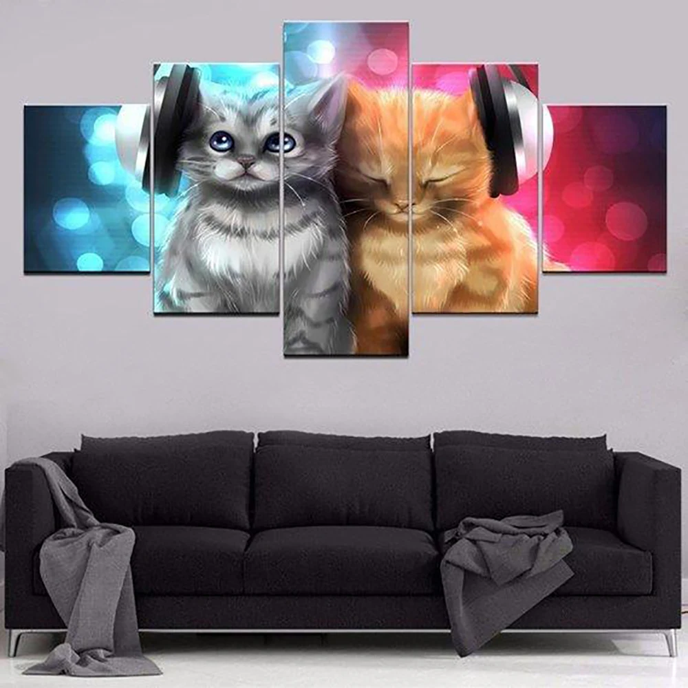 5 Pieces Wall Art Canvas Painting Animal Poster Two Are Listening Music Cute Cats For Kids Bedroom Home Modern Decoration
5 Pieces Wall Art Canvas Painting Animal Poster Two Are Listening Music Cute Cats For Kids Bedroom Home Modern Decoration