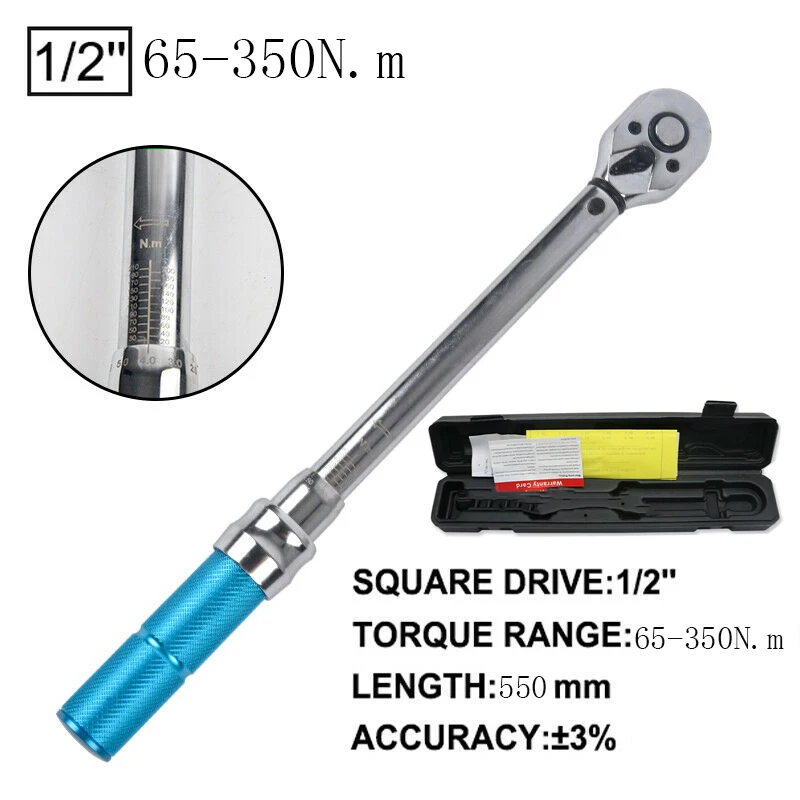 Drive Hand Spanner Repair Tool Adjustable Torque Wrench with 1/2" Range 65-350N.m
Drive Hand Spanner Repair Tool Adjustable Torque Wrench with 1/2" Range 65-350N.m