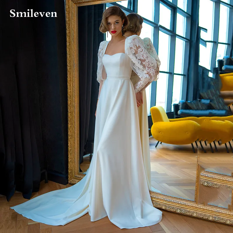 Smileven Boho Wedding Dresses A Line Lace Puff Sleeve Bride Gown Backless Sweetheart Neck Wedding Gown Vestido de novia 2022
Smileven Boho Wedding Dresses A Line Lace Puff Sleeve Bride Gown Backless Sweetheart Neck Wedding Gown Vestido de novia 2022