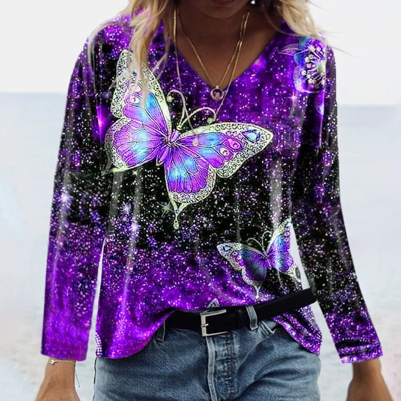 Fashionable New Spring and Autumn Women's Long Sleeve Elegant Butterfly Print Shirt Casual V-neck Women Top Oversize Base Loose
Fashionable New Spring and Autumn Women's Long Sleeve Elegant Butterfly Print Shirt Casual V-neck Women Top Oversize Base Loose