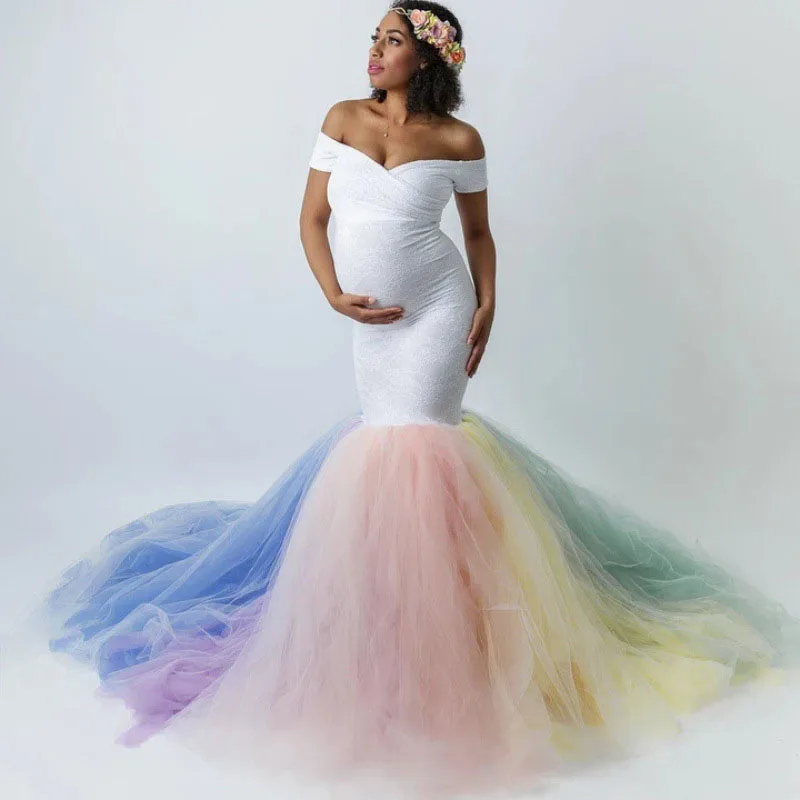 NEW 2020 Sexy Lace Shoulderless Pregnancy Dress Photography Long Sleeve Rainbow Mesh for Women Pregnancy Dress Photography
NEW 2020 Sexy Lace Shoulderless Pregnancy Dress Photography Long Sleeve Rainbow Mesh for Women Pregnancy Dress Photography