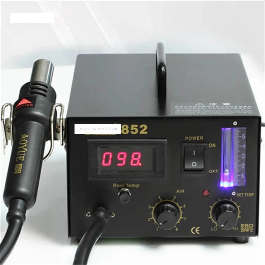 852 Hot air gun Rework Station digital display Digital electronic maintenance tools Soldering Station 110V/220V gun power 400W
852 Hot air gun Rework Station digital display Digital electronic maintenance tools Soldering Station 110V/220V gun power 400W