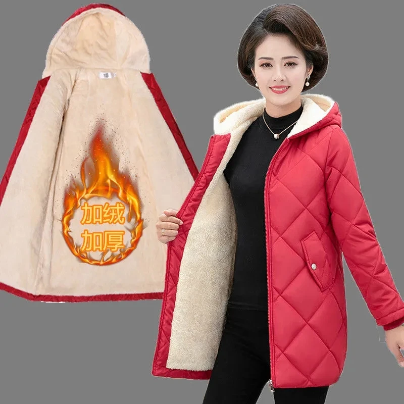 Middle Aged Mother Winter Coat Women Parkas Jacket Mid-length Hooded Thick Add Velvet Warm Down Cotton Padded Coat 5XL W2386
Middle Aged Mother Winter Coat Women Parkas Jacket Mid-length Hooded Thick Add Velvet Warm Down Cotton Padded Coat 5XL W2386