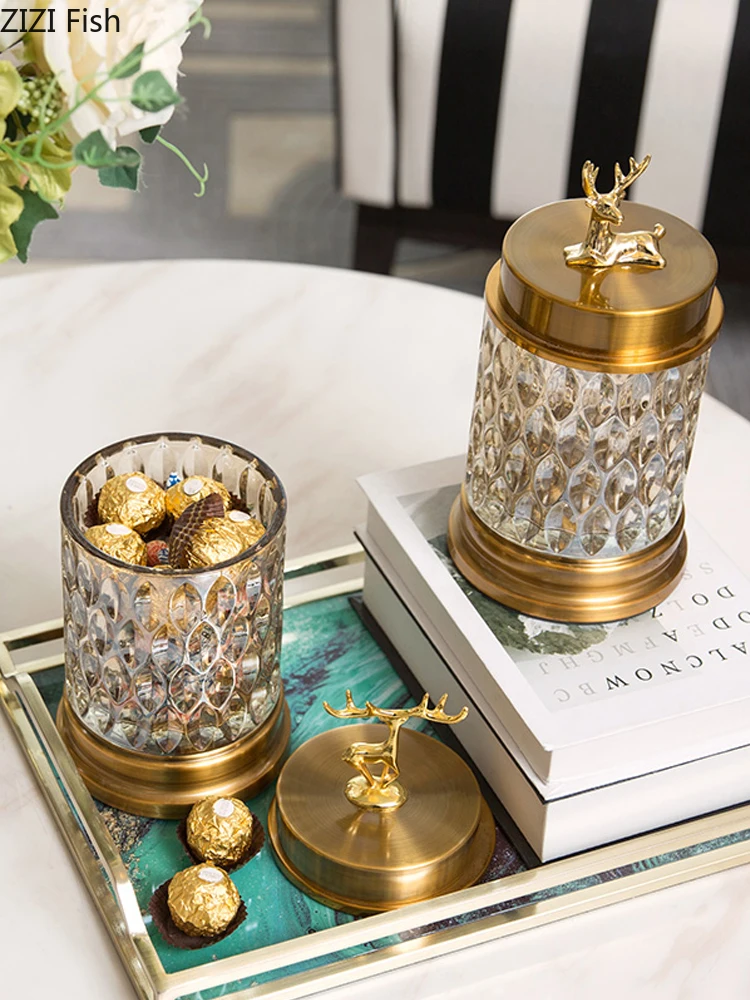 Glass Candy Jar Golden Deer Storage Jar Desktop Storage Ornaments with Cover Sealed and Transparent Modern Home Decoration
Glass Candy Jar Golden Deer Storage Jar Desktop Storage Ornaments with Cover Sealed and Transparent Modern Home Decoration
