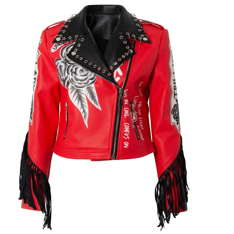 3XL Chinese Style Lapel Motorcycle Leather Jacket Women's Spring and Autumn New Tassel Eyelet Print Short Jackets Coat y1103
3XL Chinese Style Lapel Motorcycle Leather Jacket Women's Spring and Autumn New Tassel Eyelet Print Short Jackets Coat y1103