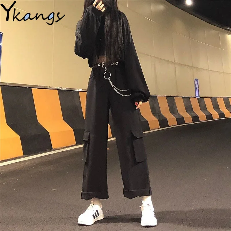 With Chain Baggy Cargo Solid Black Pants Gothic Harajuku Streetwear 2020 Hip Hop Women Pants Female Wide Leg Pants Pocket Korean
With Chain Baggy Cargo Solid Black Pants Gothic Harajuku Streetwear 2020 Hip Hop Women Pants Female Wide Leg Pants Pocket Korean