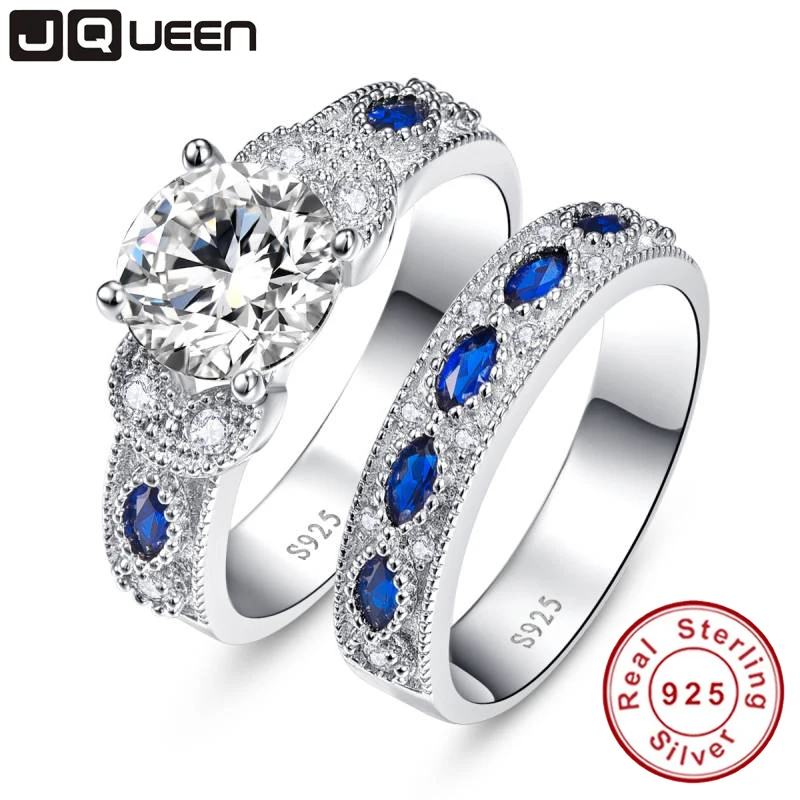 High Quality White CZ&Sapphire Solid Real Sterling Silver Jewelry 2-Pcs Wedding Engagement 925 Silver Jewelry Ring Set
High Quality White CZ&Sapphire Solid Real Sterling Silver Jewelry 2-Pcs Wedding Engagement 925 Silver Jewelry Ring Set