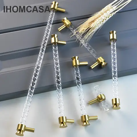 IHOMCASA 2022New Nordic Acrylic Crystal Furniture Door Handles Wardrobe Cupboard Drawer Handle Pulls Kitchen Cabinet Knobs Gold
