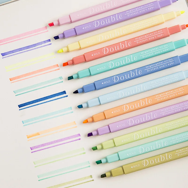 12pcs Dual-side Color Highlighter Marker Pen Set Double Tip Bold Fine Soft Color Liner Drawing Pens Office School F797
12pcs Dual-side Color Highlighter Marker Pen Set Double Tip Bold Fine Soft Color Liner Drawing Pens Office School F797