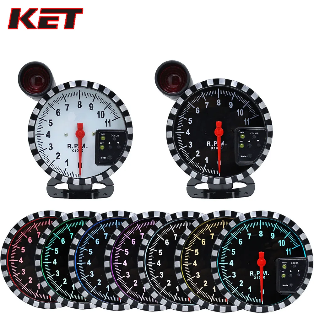 KET 5 Inch Car digital Tachometer Gauge RPM 11000K Gauge 7Color Backlight LED Shift Light rpm for 1-10 cylinder engine vehicles
KET 5 Inch Car digital Tachometer Gauge RPM 11000K Gauge 7Color Backlight LED Shift Light rpm for 1-10 cylinder engine vehicles