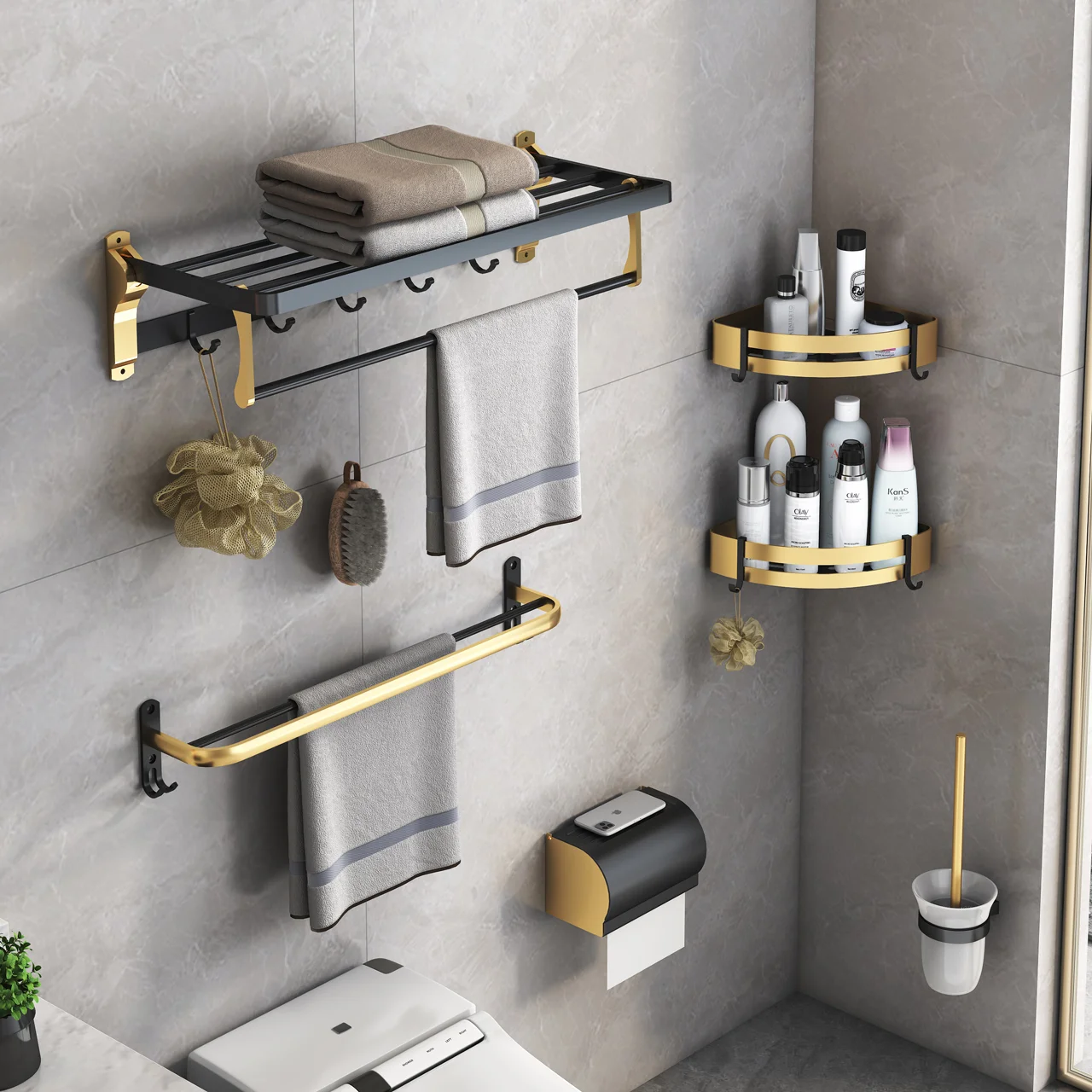 Towel rack free punching light luxury black gold space aluminum bathroom shelf folding bath towel rod toilet pendant
Towel rack free punching light luxury black gold space aluminum bathroom shelf folding bath towel rod toilet pendant