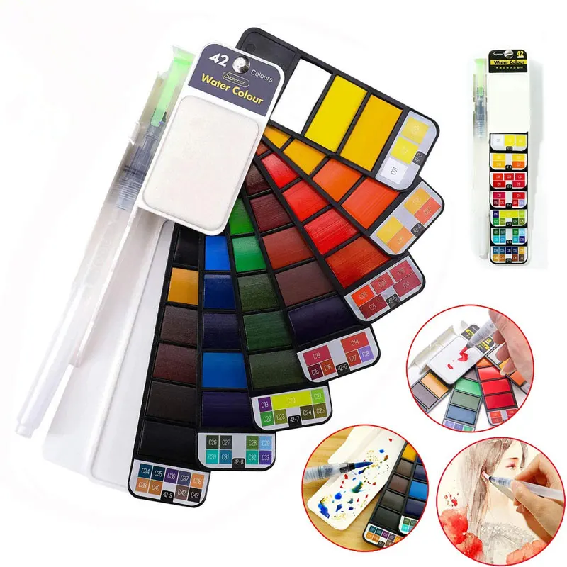 18/25/33/42 portable foldable solid watercolor paint set with water brush pen outdoor sketching art stationery watercolor paint
18/25/33/42 portable foldable solid watercolor paint set with water brush pen outdoor sketching art stationery watercolor paint