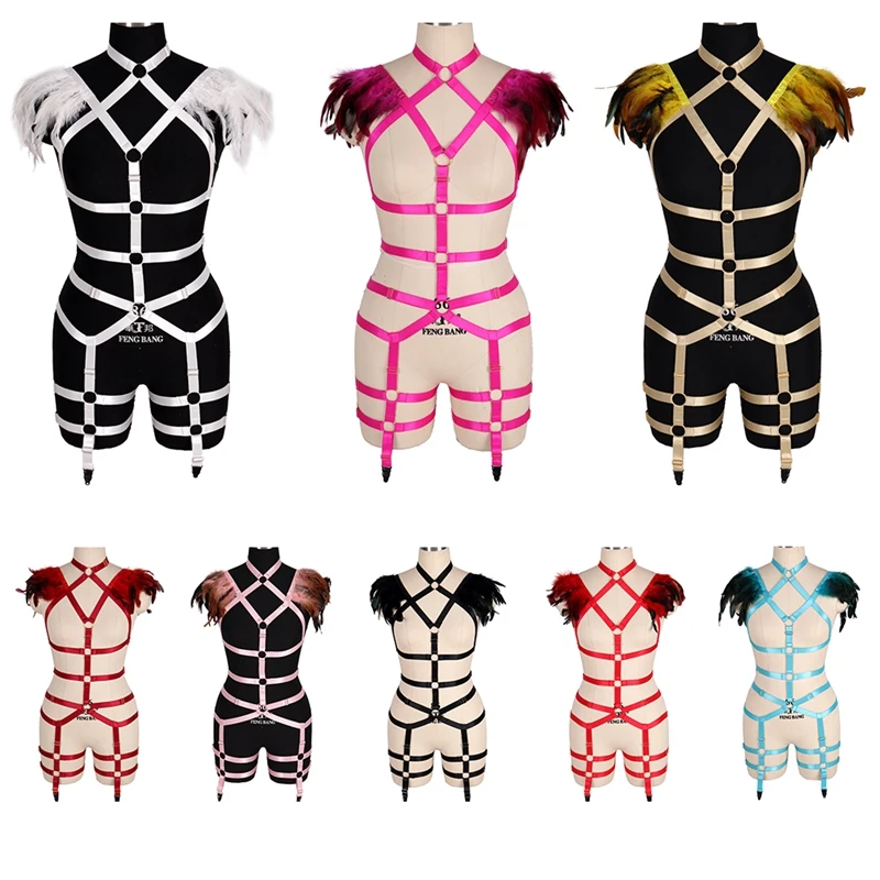 Set Harajuku Feather Goth Body Cage Lingerie Belts Elastic Top Hollow Out Suspender Festival Rave Dance Harness Women Bra
Set Harajuku Feather Goth Body Cage Lingerie Belts Elastic Top Hollow Out Suspender Festival Rave Dance Harness Women Bra