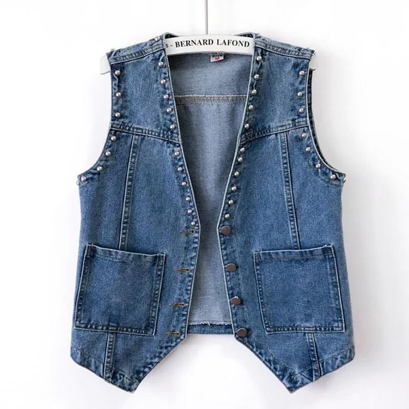 Fashion Rivet Big Pocket Short Denim Vests Women Sleeveless Jacket Summer Blue Jeans Vest Vintage Waistcoat Female s1176
Fashion Rivet Big Pocket Short Denim Vests Women Sleeveless Jacket Summer Blue Jeans Vest Vintage Waistcoat Female s1176