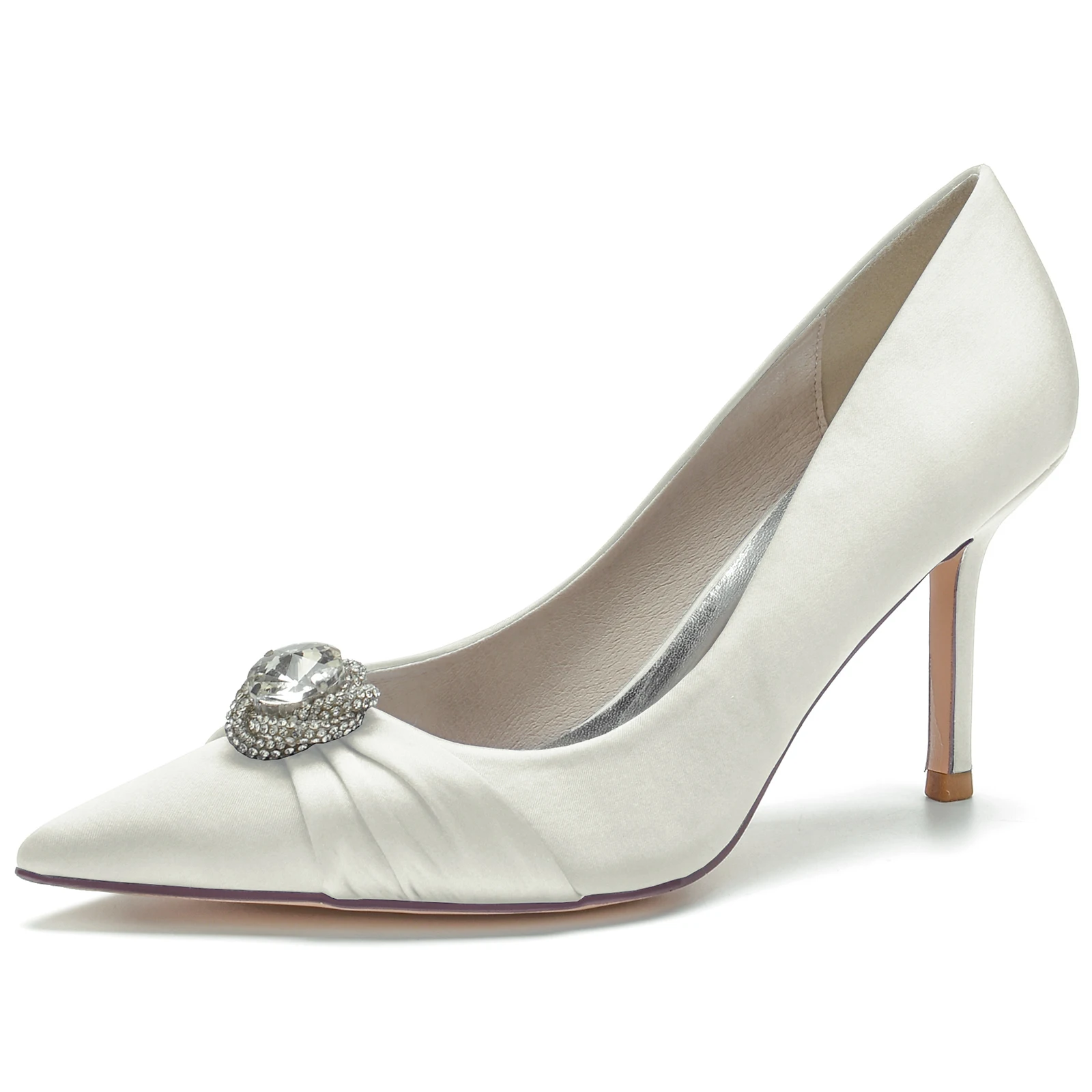 Pointed Toe Lady Satin Evening Dress Shoes Slip On Big Stone Crystal Pleated Brooch Bridal Wedding Party Prom Thin High Heels
Pointed Toe Lady Satin Evening Dress Shoes Slip On Big Stone Crystal Pleated Brooch Bridal Wedding Party Prom Thin High Heels