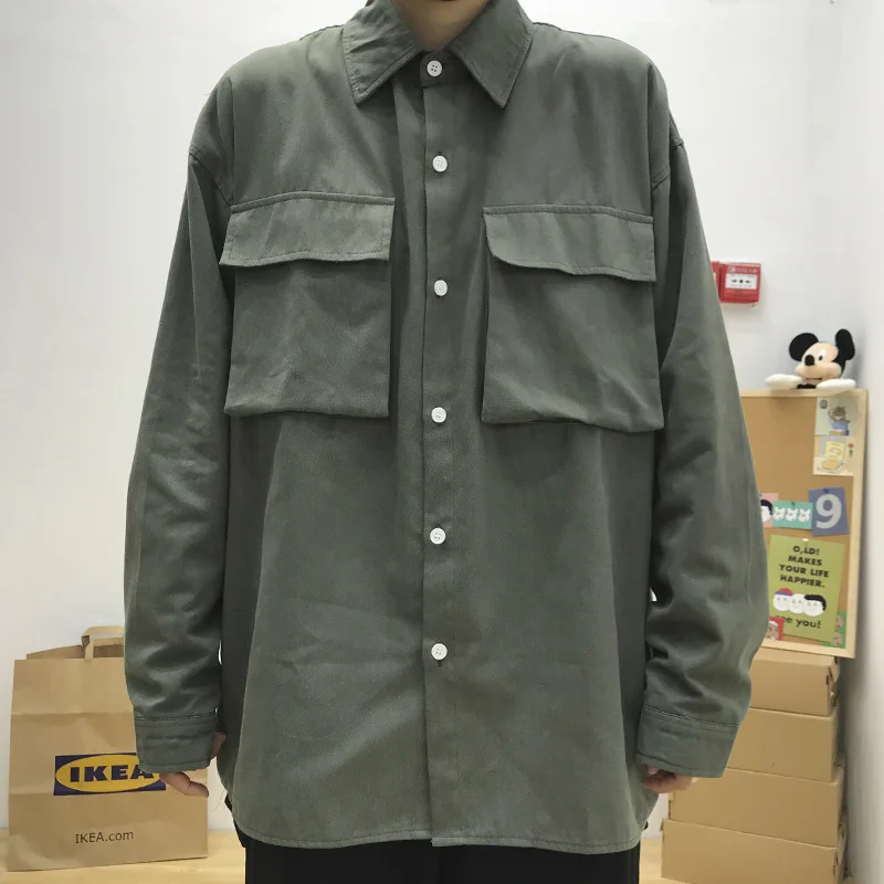 Shirt Cardigan Handsome Men's Square Collar Long Sleeve Jacket Fall New Korean Trend Solid Color Tooling Pocket Casual Slim 
Shirt Cardigan Handsome Men's Square Collar Long Sleeve Jacket Fall New Korean Trend Solid Color Tooling Pocket Casual Slim