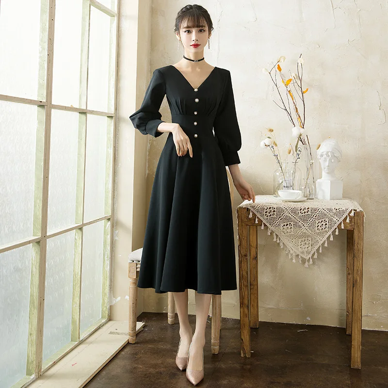 Pleated Lantern Sleeve Formal Party Dress Gown Black V Neck Cheongsam Button Chinese Qipao 2021 New Zipper Vestidos De Festa
Pleated Lantern Sleeve Formal Party Dress Gown Black V Neck Cheongsam Button Chinese Qipao 2021 New Zipper Vestidos De Festa