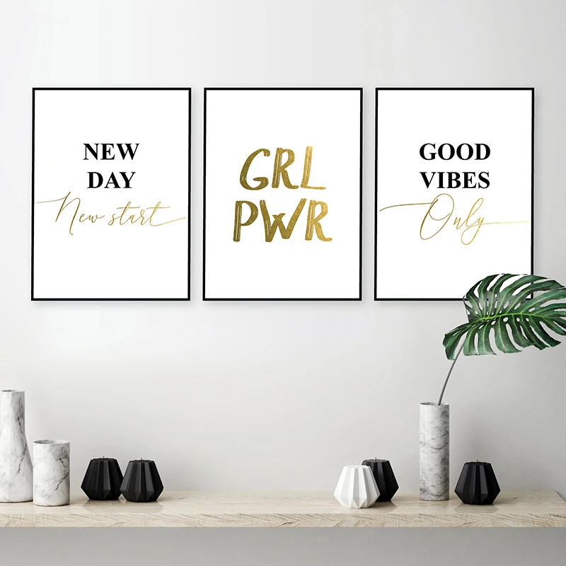 Black White Gold Posters and Prints Inspirational Words Wall Art GRL PWR Good Vibes Only Gift Canvas Picture Decorative Painting
Black White Gold Posters and Prints Inspirational Words Wall Art GRL PWR Good Vibes Only Gift Canvas Picture Decorative Painting