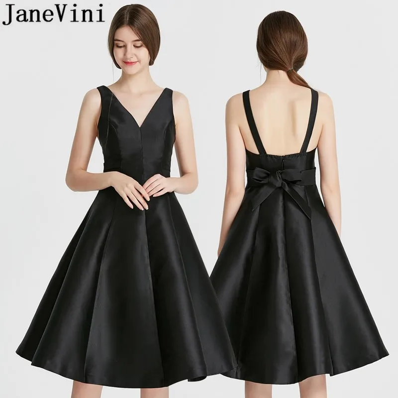 JaneVini Satin Black Bridesmaid Dresses Mid-length Maid of Honor Wedding Party Dress 2020 V Neck Backless Cocktail Formal Gowns
JaneVini Satin Black Bridesmaid Dresses Mid-length Maid of Honor Wedding Party Dress 2020 V Neck Backless Cocktail Formal Gowns