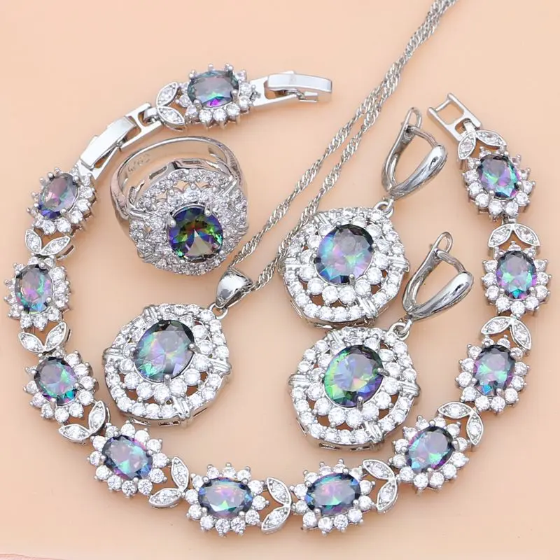 Women 925 Sterling Silver Bridal Jewelry Sets Rainbow Cubic Zirconia Luxury Earrings Ring Bracelet Necklace Set Turkish Jewelry
Women 925 Sterling Silver Bridal Jewelry Sets Rainbow Cubic Zirconia Luxury Earrings Ring Bracelet Necklace Set Turkish Jewelry
