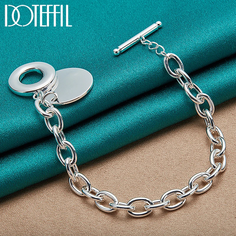 DOTEFFIL 925 Sterling Silver Round Tag Pendant Bracelet Thick Chain For Man Women Charm Wedding Engagement Fashion Party Jewelry
DOTEFFIL 925 Sterling Silver Round Tag Pendant Bracelet Thick Chain For Man Women Charm Wedding Engagement Fashion Party Jewelry