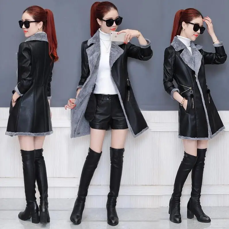 Women Leather jacket 2020 Winter Brand Korean loose plus velvet thick long windbreaker fur Coat Female Fashion Slim Outerwear
Women Leather jacket 2020 Winter Brand Korean loose plus velvet thick long windbreaker fur Coat Female Fashion Slim Outerwear