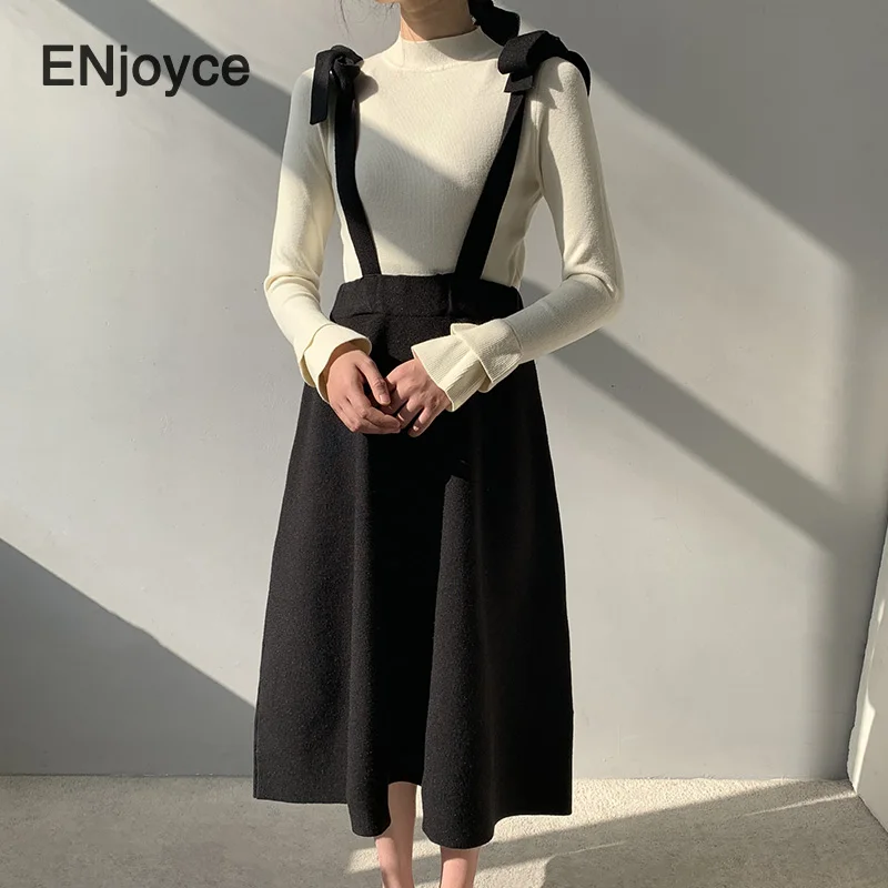 Autumn Winter Women's Knitted Skirts Vintage Ladies A Line Strap Dress Elegant High Waist Skirt Korean Style Bow Black Knitwear
Autumn Winter Women's Knitted Skirts Vintage Ladies A Line Strap Dress Elegant High Waist Skirt Korean Style Bow Black Knitwear