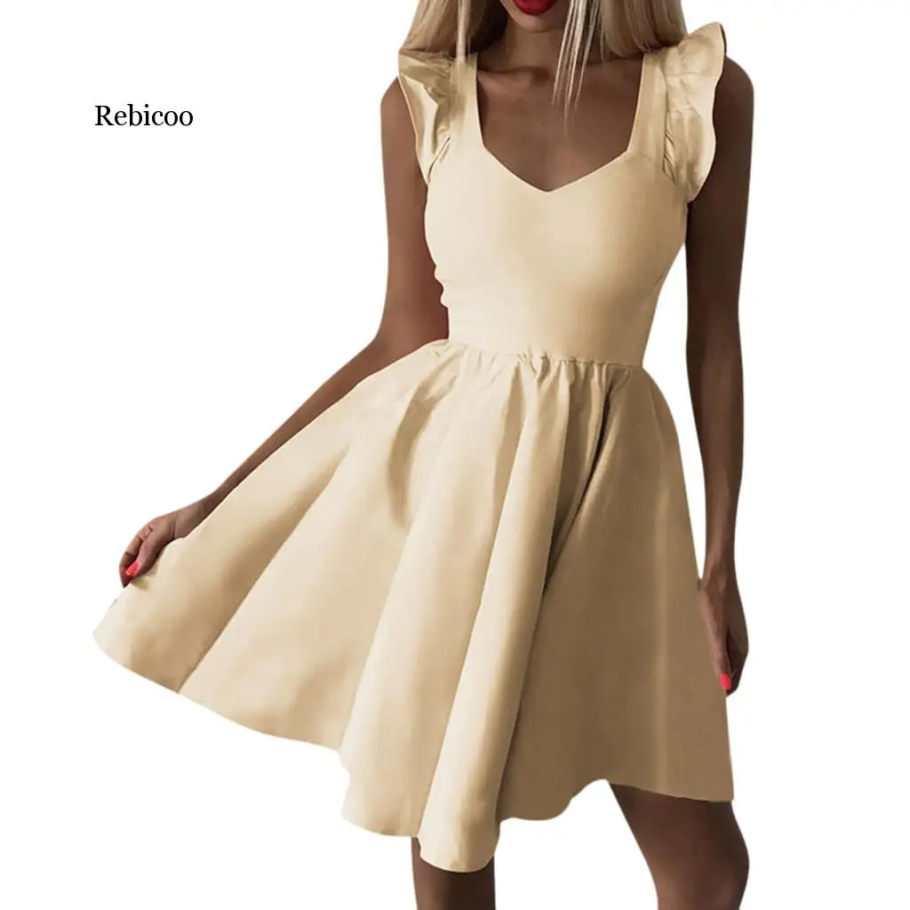 Summer Dress Women Elegant Sleeveless V Neck Vestido Dress Female Solid Mini Party A Line Dress Ladies Dresses
Summer Dress Women Elegant Sleeveless V Neck Vestido Dress Female Solid Mini Party A Line Dress Ladies Dresses