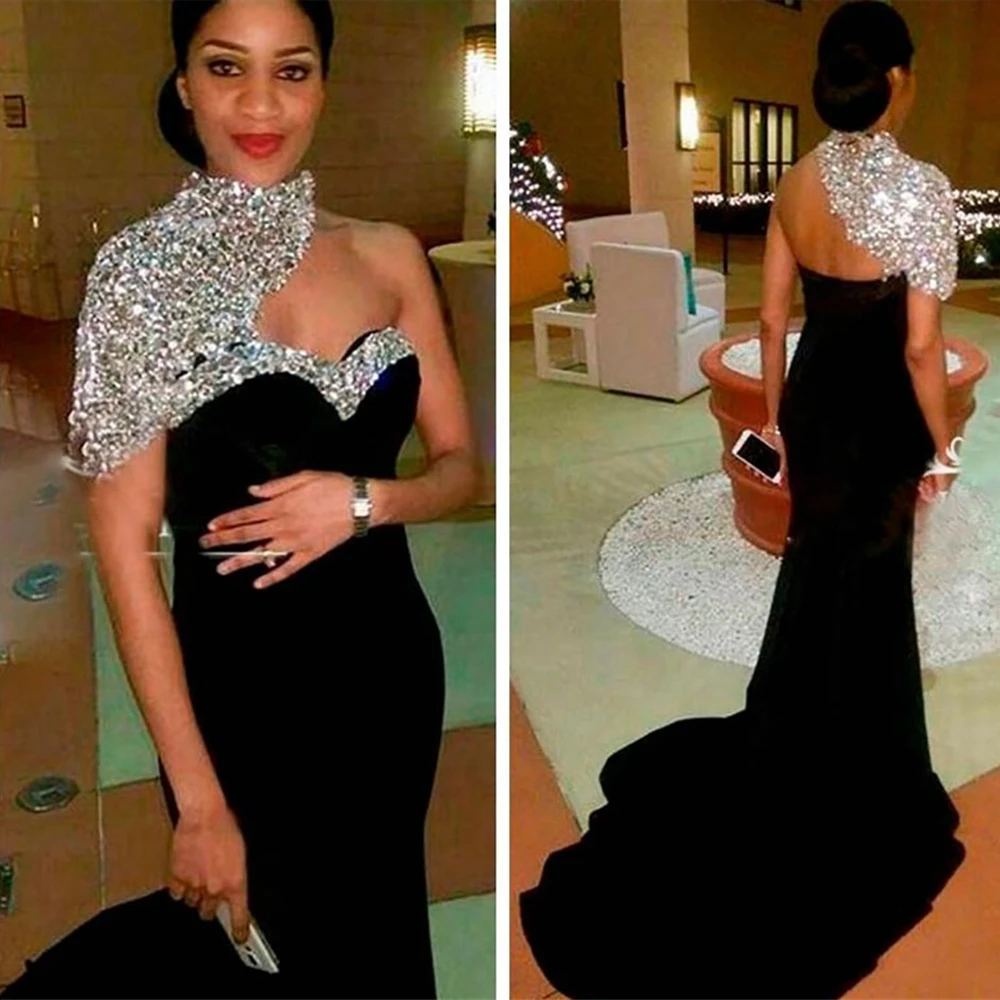Sweep Train Beaded Crystal Mermaid Formal Dresses High Neck Sleeveless Prom Party Gown Floor-Length Evening Dress Elastic Satin
Sweep Train Beaded Crystal Mermaid Formal Dresses High Neck Sleeveless Prom Party Gown Floor-Length Evening Dress Elastic Satin