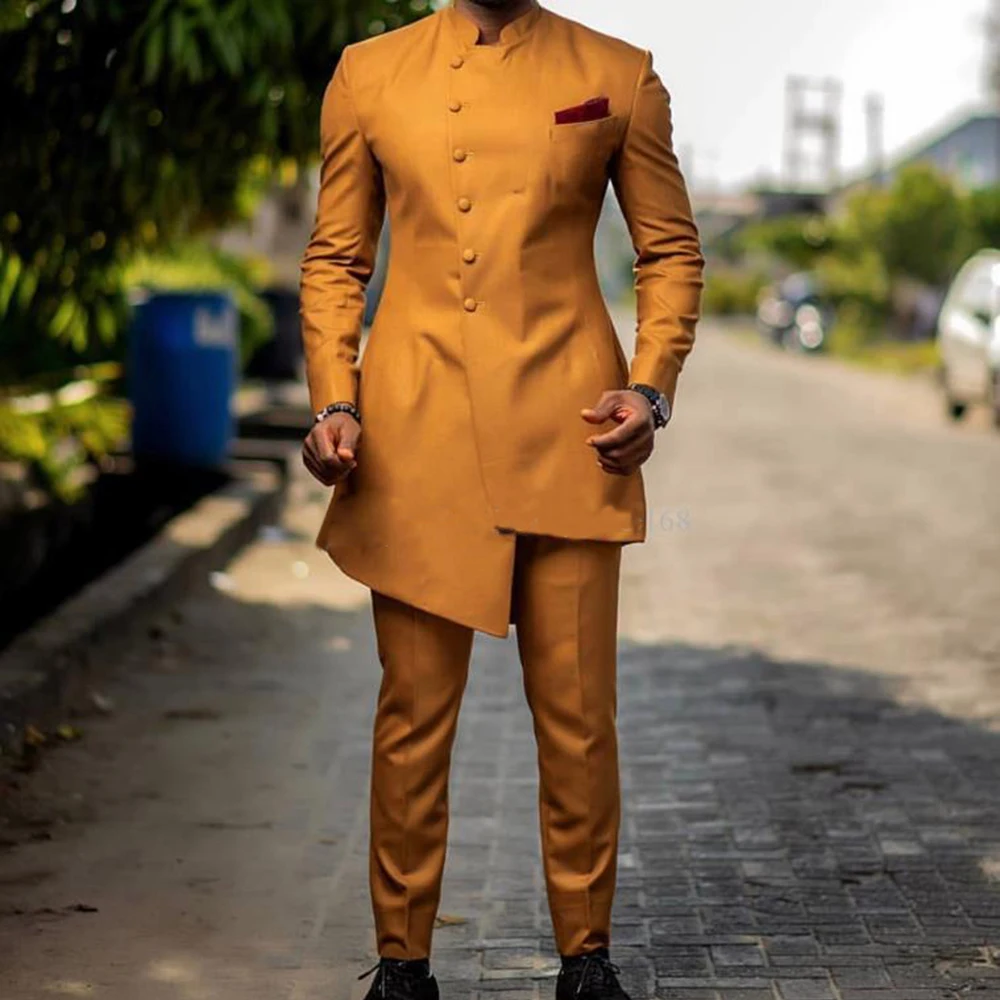 South African Mandarin Suits 2 Pieces Bridegroom Groomsmen Single Breasted Jacket With Pants Mens Blazers Tuxedos Customized
South African Mandarin Suits 2 Pieces Bridegroom Groomsmen Single Breasted Jacket With Pants Mens Blazers Tuxedos Customized