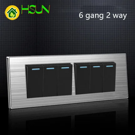 6 Gang 2 Way Luxury Light Switch On / Off Wall Interruptor With Led Indicator Stainless Steel Panel 197* 72mm
6 Gang 2 Way Luxury Light Switch On / Off Wall Interruptor With Led Indicator Stainless Steel Panel 197* 72mm