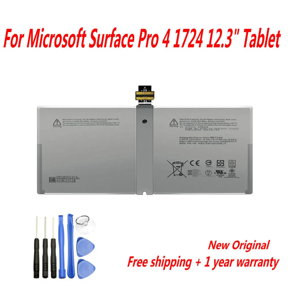 NEW G3HTA027H DYNR01 Laptop Battery For Microsoft Surface Pro 4 1724 12.3" Tablet 7.5V 38.2WH 5087mAh
NEW G3HTA027H DYNR01 Laptop Battery For Microsoft Surface Pro 4 1724 12.3" Tablet 7.5V 38.2WH 5087mAh