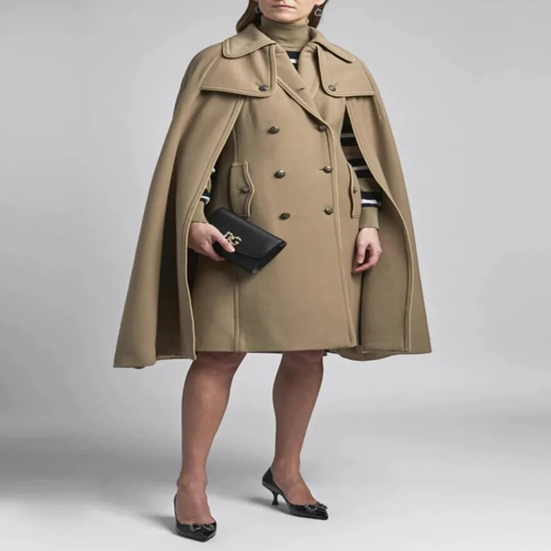 Fashion Double-Breasted Cloak Woolen Coat Women New Autumn Winter Solid Color Fake Two-Piece Wool Blends Overcoat s1649
Fashion Double-Breasted Cloak Woolen Coat Women New Autumn Winter Solid Color Fake Two-Piece Wool Blends Overcoat s1649