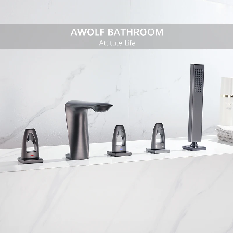 Solid Brass Bathroom Bathtub Shower Faucet Set Matt Black Dual Handle Grey Hot And Cold Mixer Water Tap 5 Parts ML8103
Solid Brass Bathroom Bathtub Shower Faucet Set Matt Black Dual Handle Grey Hot And Cold Mixer Water Tap 5 Parts ML8103